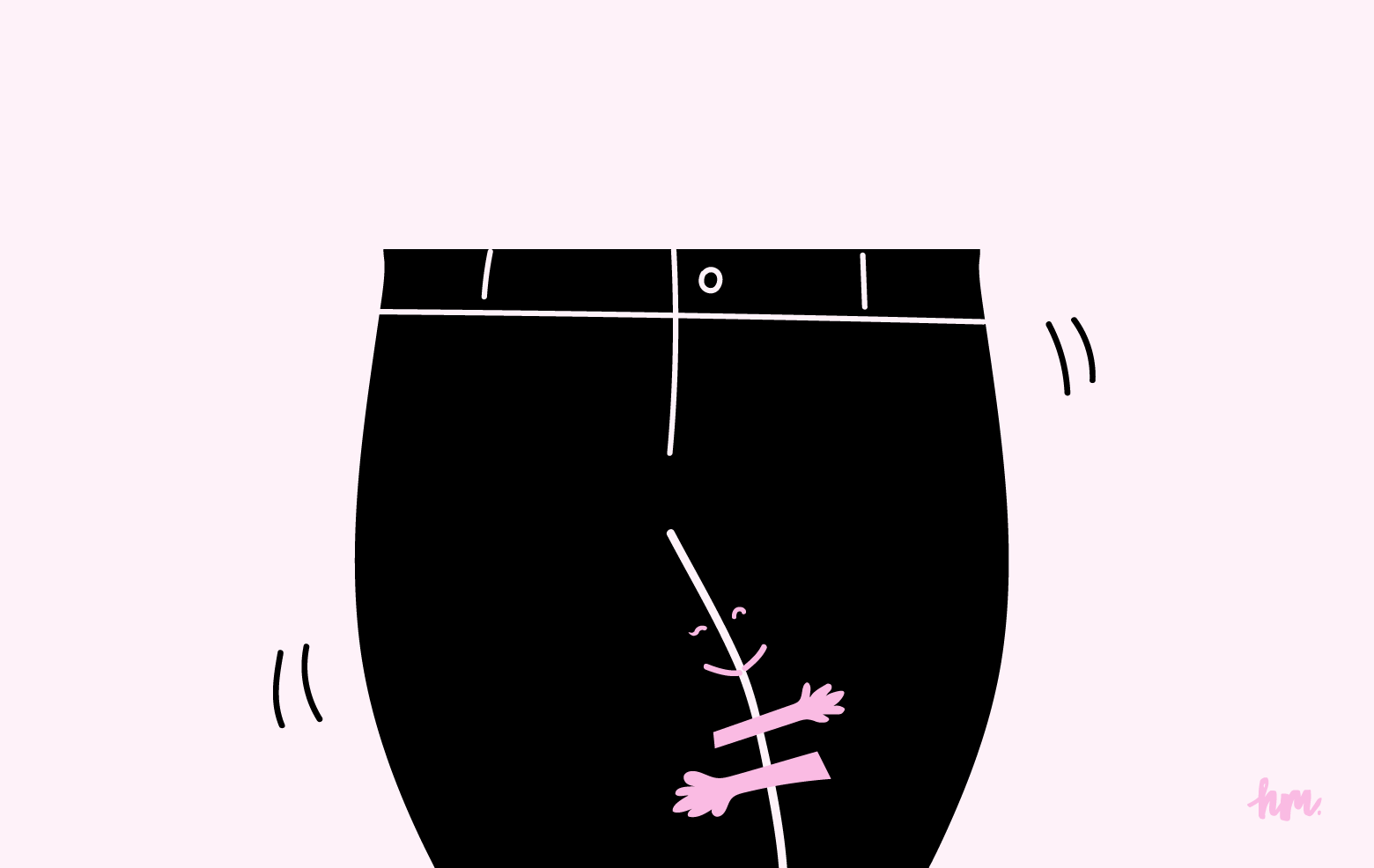 Illustration of a pair of pants with the thighs highly rubbing against each other with smiles and arms that hug each other.