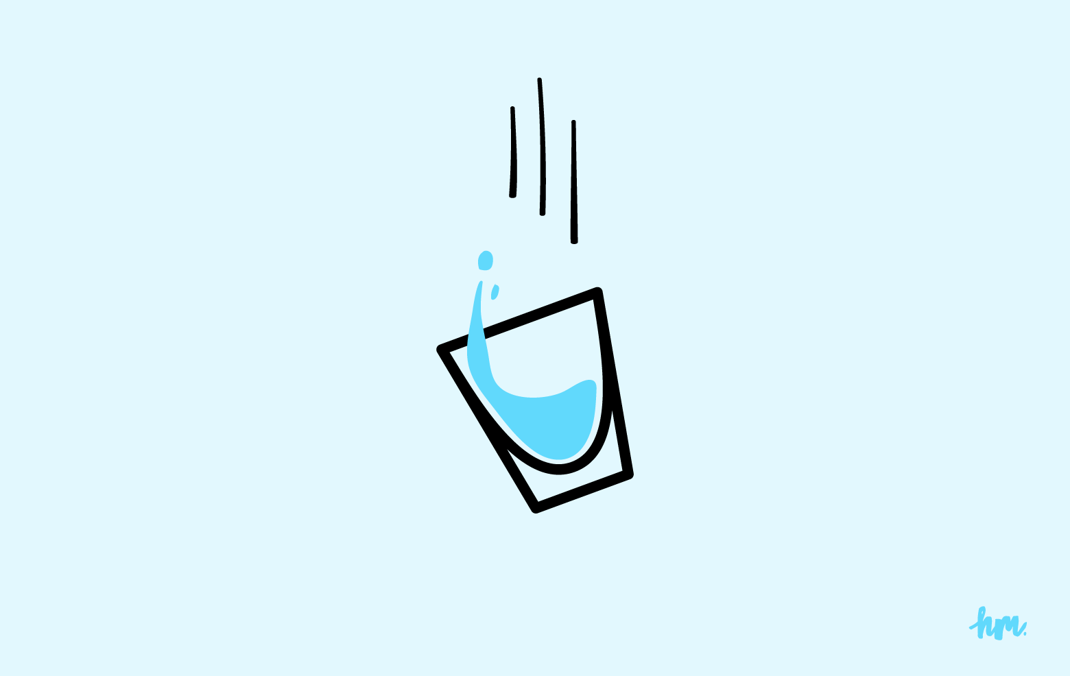 Illustration of a full shot glass fall through the air.