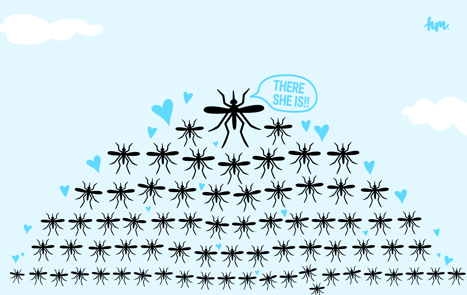 Illustration of a swarm of mosquitos in love.